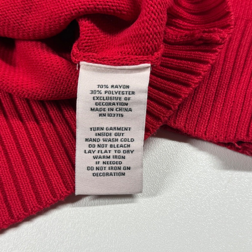 Nanette Lepore Red Je T'aime Heart Rhinestone Knit Sweater Womens Small - Picture 9 of 12